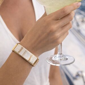 Gold Bracelet with White Marbled Inlay